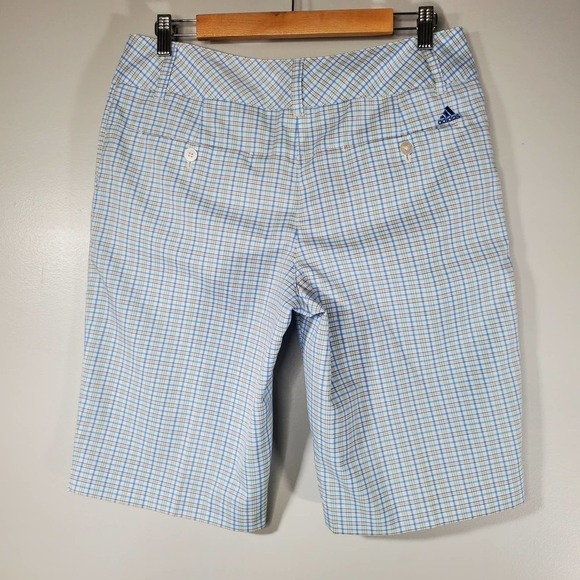 Adidas Athletic Bermuda Golf Shorts Plaid Blue Yellow Size 8 - Picture 4 of 9